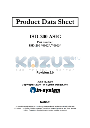 ISD-200 datasheet - USB Mass Storage Class Bulk-Only Specification Compliant