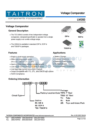 LM393S8-XX-AR datasheet - Voltage Comparator