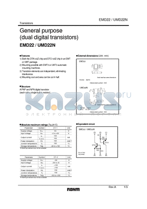 EMD22 datasheet - General purpose (dual digital transistors)