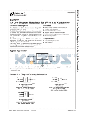 LM3940 datasheet - 1A Low Dropout Regulator for 5V to 3.3V Conversion