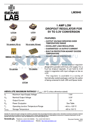 LM3940 datasheet - 1 AMP LOW DROPOUT REGULATOR FOR