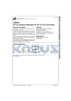 LM3940IMP-3.3 datasheet - 1A Low Dropout Regulator for 5V to 3.3V Conversion