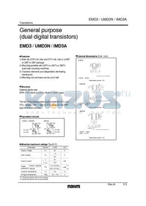 EMD3T2R datasheet - General purpose (dual digital transistors)