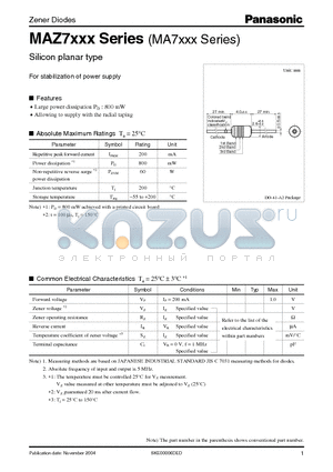 MAZ7240 datasheet - Zener Diodes Silicon planar type