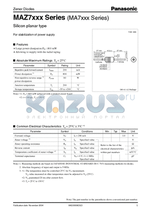 MAZ7360 datasheet - Zener Diodes Silicon planar type