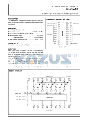 M56620AP datasheet - Bi-CMOS 8-BIT PARALLEL-INPUT LATCHED DRIVER