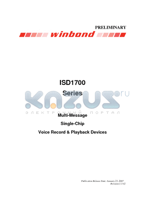 ISD1700 datasheet - Multi-Message Single-Chip Voice Record & Playback Devices