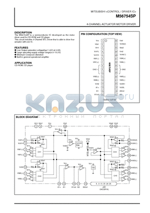 M56754 datasheet - 4-CHANNEL ACTUATOR MOTOR DRIVER