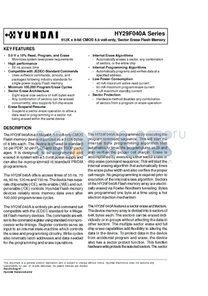 HY29F040AP-70I datasheet - 512K x 8-bit CMOS 5.0 volt-only, Sector Erase Flash Memory