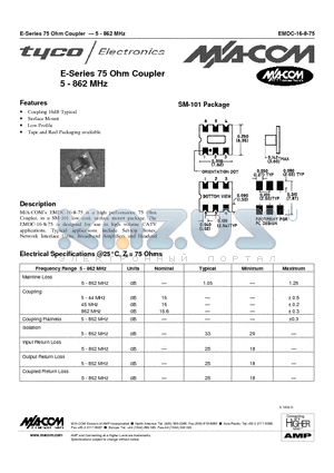 EMDC-16-8-75 datasheet - E-Series 75Ohm Coupler 5-862 MHz