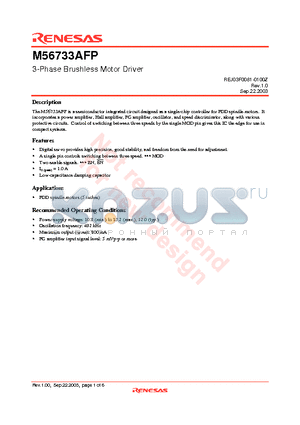 M56733AFP datasheet - 3-Phase Brushless Motor Driver