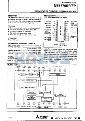 M56770SP datasheet - SERIAL INPUT PLL FREQUENCY SYNTHESIZER FOR VCR