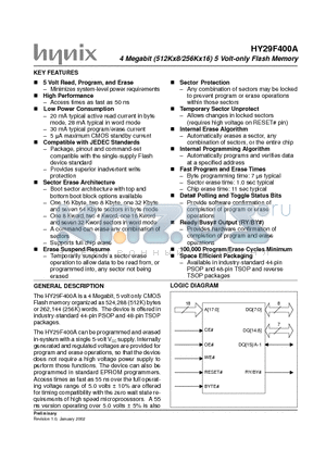 HY29F400ABG-55 datasheet - 4 Megabit (512Kx8/256Kx16) 5 Volt-only Flash Memory