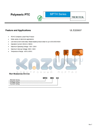 MPTH250V080U datasheet - Polymeric PTC