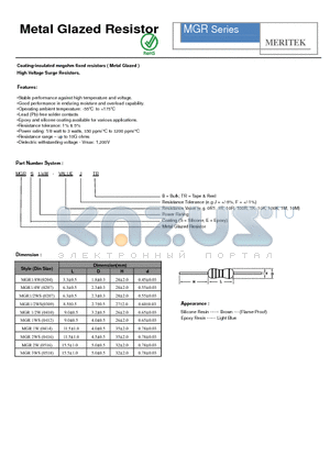 MGRS1/4W-VALUEJTR datasheet - Metal Glazed Resistor