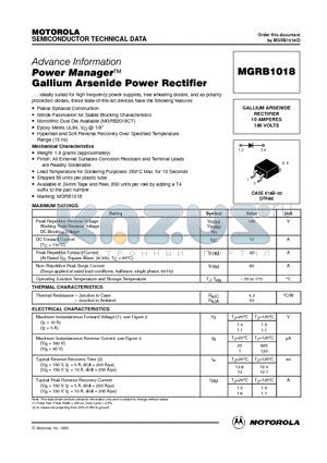MGRB1018 datasheet - Power Manager Gallium Arsenide Power Rectifier