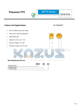 MPTR16V1200 datasheet - Polymeric PTC