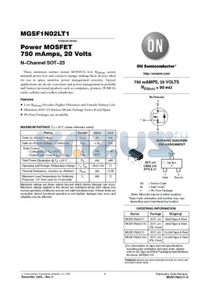 MGSF1N02LT3 datasheet - Power MOSFET 750 mAmps, 20 Volts N-Channel SOT-23