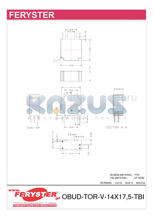 OBUD-TOR-V-14X17.5-TBI datasheet - BOBBIN MATERIAL: PPS PIN MATERIAL: CP WIRE