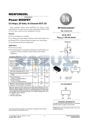MGSF2N02E datasheet - 2.8 Amps, 20 Volts, N-Channel SOT-23