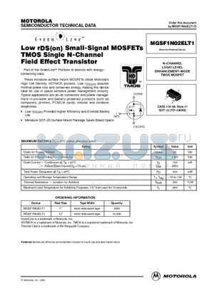 MGSF1N02ELT1 datasheet - N-CHANNEL LOGIC LEVEL ENHANCEMENT-MODE TMOS MOSFET