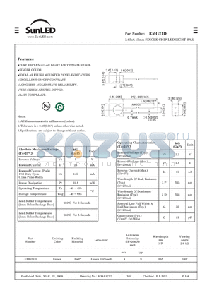EMG21D datasheet - 3.65x6.15mm SINGLE CHIP LED LIGHT BAR