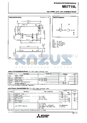 M57719L datasheet - 135-145MHz 12.5V,14W,FM MOBILE RADIO