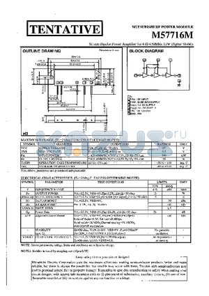 M57716M datasheet - Silicon Biporlar Power Amplifier for 410-430MHz 13W Digital Mobile