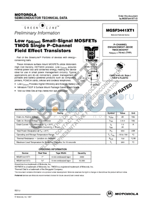 MGSF3441XT3 datasheet - Low rDS(on) Small-Signal MOSFETs TMOS Single P-Channel Field Effect Transistors
