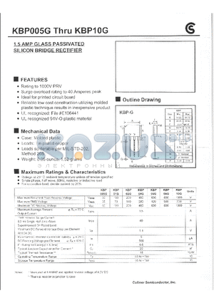 KBP10G datasheet - 1.5 AMP GLASS PASSIVATED SILICON BRIDGE RECTIFIER