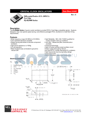 PJ-B2989-190.0 datasheet - CRYSTAL CLOCK OSCILLATORS Differential Positive ECL (DPECL) Fast Edge