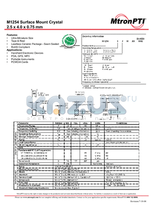 M12541DJ datasheet - Surface Mount Crystal 2.5 x 4.0 x 0.75 mm