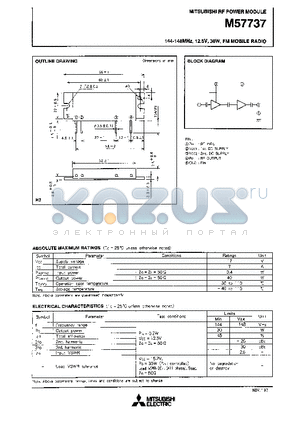 M57737 datasheet - 144-148MHz 12.5V,30W,FM MOBILE RADIO