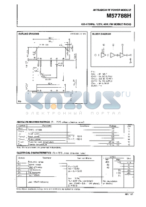 M57788 datasheet - 450-470MHz, 12.5V, 40W, FM MOBILE RADIO