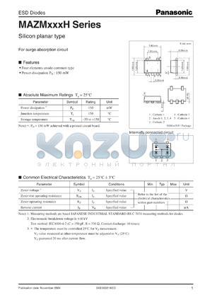 MAZM068H datasheet - ESD Diodes. Silicon planar type