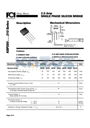 KBP200 datasheet - 2.0 Amp SINGLE PHASE SILICON BRIDGE