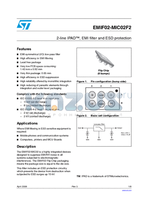 EMIF02-MIC02F2_08 datasheet - 2-line IPAD, EMI filter and ESD protection