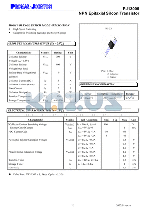 PJ13005 datasheet - NPN Epitaxial Silicon Transistor