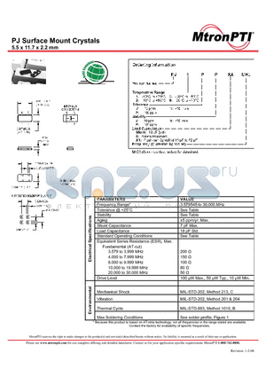 PJ1JMS datasheet - Surface Mount Crystals 5.5 x 11.7 x 2.2 mmPARAMETERS