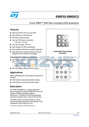 EMIF03-SIM02C2_10 datasheet - 3-line IPAD EMI filter including ESD protection