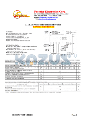 KBP201G datasheet - 2A GLASS PASSIVATED BRIDGE RECTIFIER