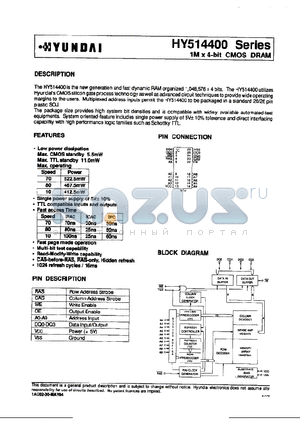 HY514400 datasheet - 1M x 4-bit CMOS DRAM