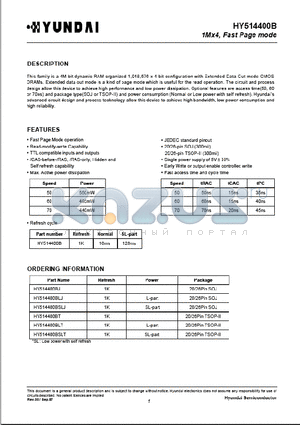 HY514400BT datasheet - 1Mx4, Fast Page mode