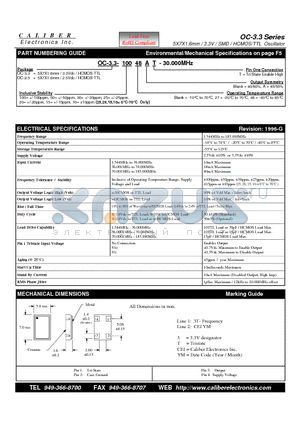 OC-2.5-10A datasheet - 5X7X1.6mm / 3.3V / SMD / HCMOS/TTL Oscillator