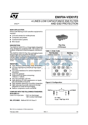 EMIF04-VID01F1 datasheet - 4 LINES LOW CAPACITANCE EMI FILTER AND ESD PROTECTION