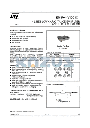 EMIF04-VID01C1 datasheet - 4 LINES LOW CAPACITANCE EMI FILTER AND ESD PROTECTION