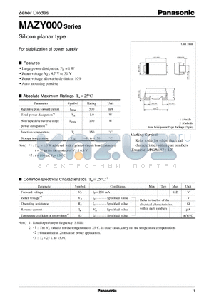 MAZY047 datasheet - Silicon planar type