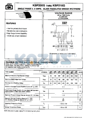 KBP204G datasheet - SINGLE PHASE 2.0 AMPS. GLASS PASSIVATED BRIDGE RECTIFIERS