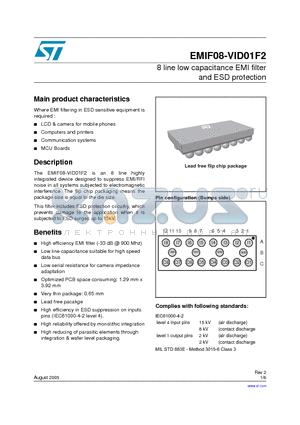EMIF08-VID01F2 datasheet - 8 line low capacitance EMI filter and ESD protection