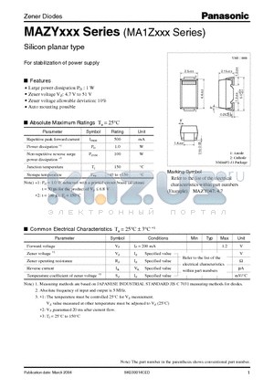 MAZY068 datasheet - Silicon planar type For stabilization of power supply